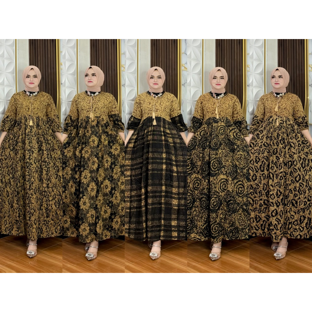 GAMIS YENINA HAZELNUT | GAMIS MOTIF TERBARU VIRAL KEKINIAN | GAMIS LEBARAN JUMBO SYAR’I