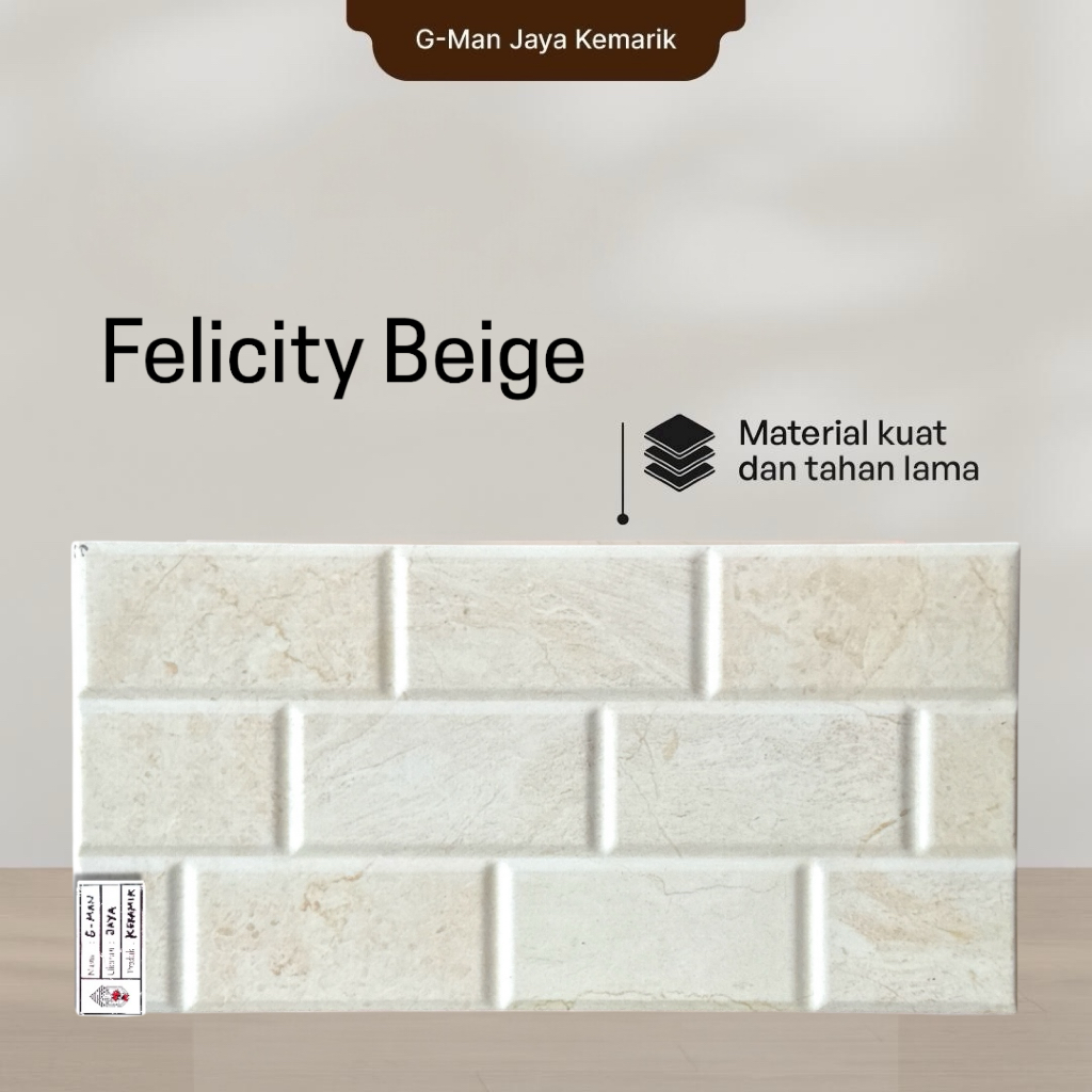 Keramik Dinding Dapur & Kamar Mandi 30x60 Felicity Beige Keramik Mulia Ceramic Glossy Grade A Isi 5 