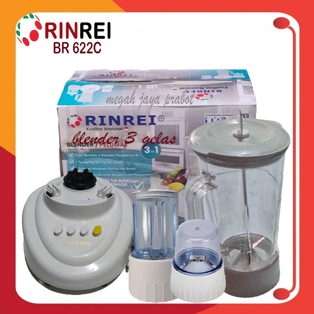 Blender Rinrei BR622C 1 LITER pembuat jus 3In1 wadah plastik warna Putih