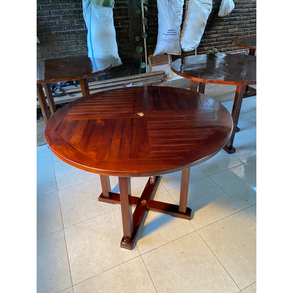 MEJA BUNDAR / meja payung outdor / meja cafe / meja makan / meja teras / minimalis kayu jati murah d
