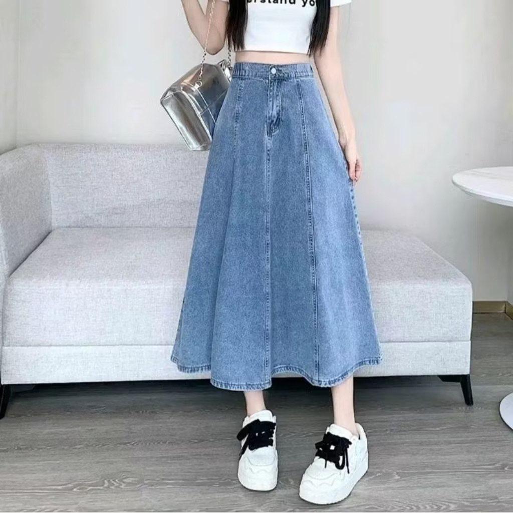Rok Jeans A/Line Model Mayung Tebal Non-Stretch Premium Korean Style