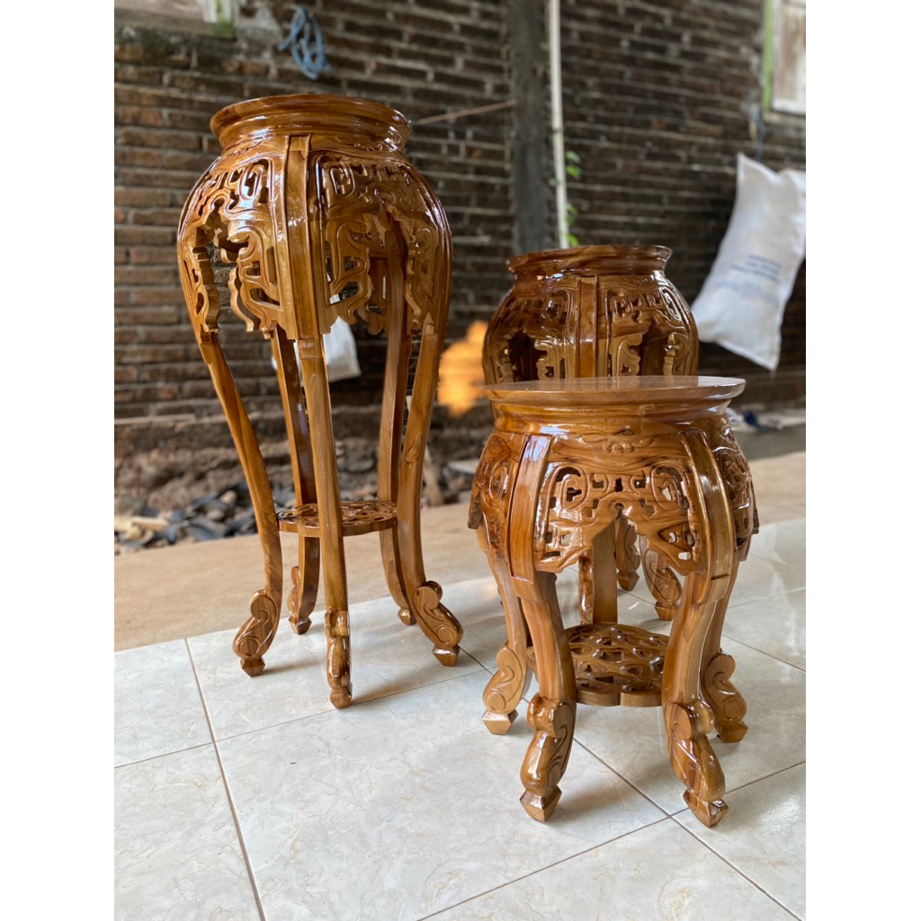 SET MEJA POT BULAT / meja pot bunga meja stand pot minimalis