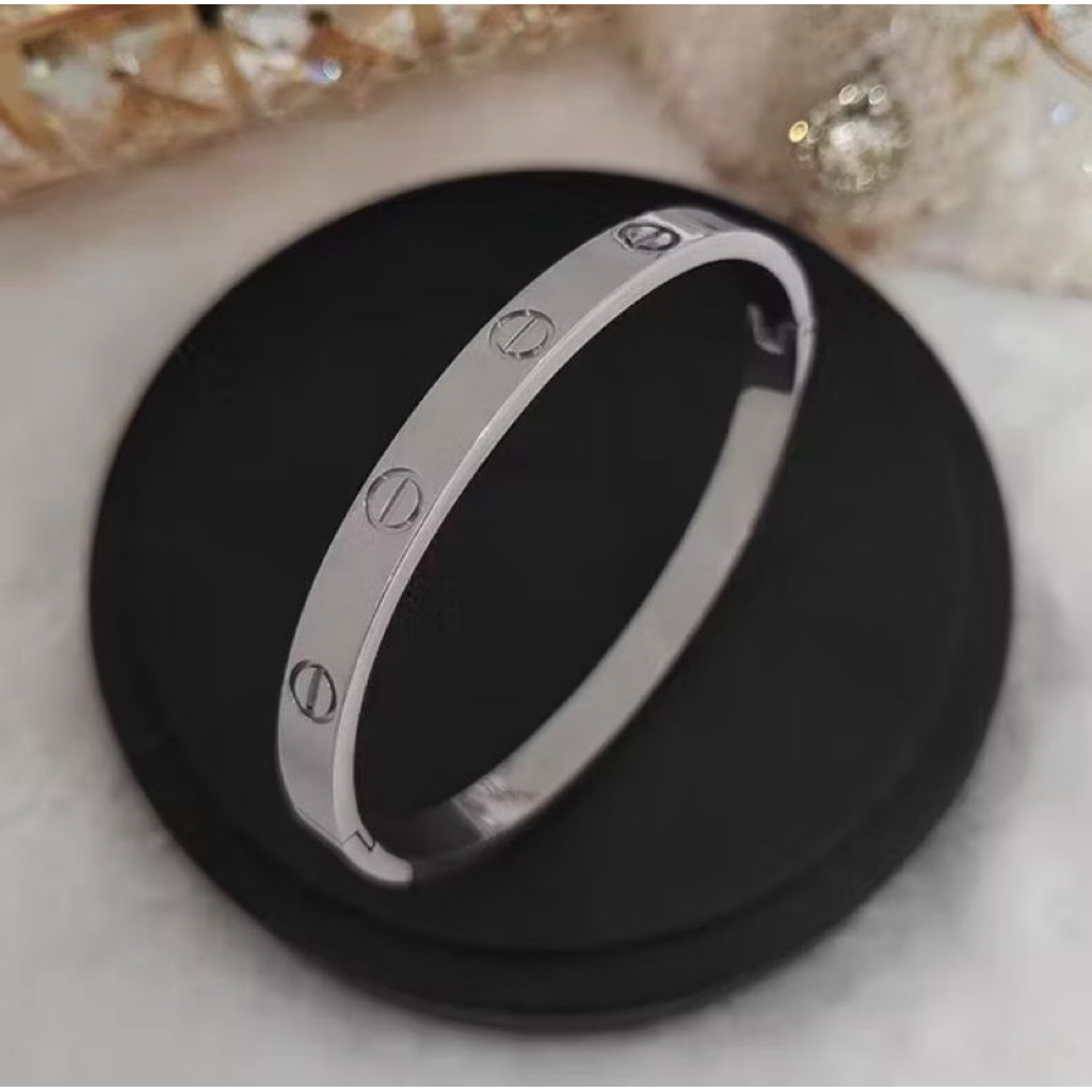 Gelang Bangle Cartier Titanium Silver - Persis Model Emas Asli- Anti Karat Anti Alergi