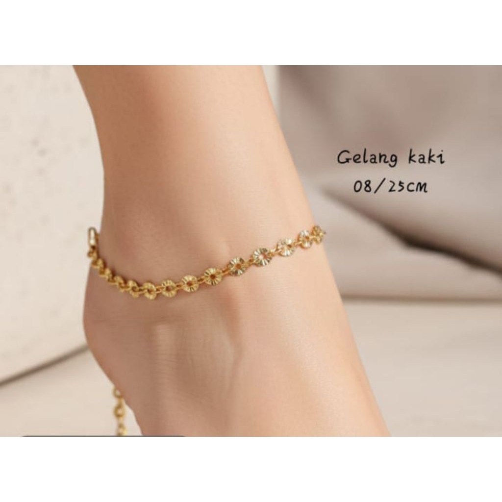 gelang kaki wanita bunga sinar(Sakila) dan gelang kaki Nuri sinar(donat sinar) silver dan gold asli 