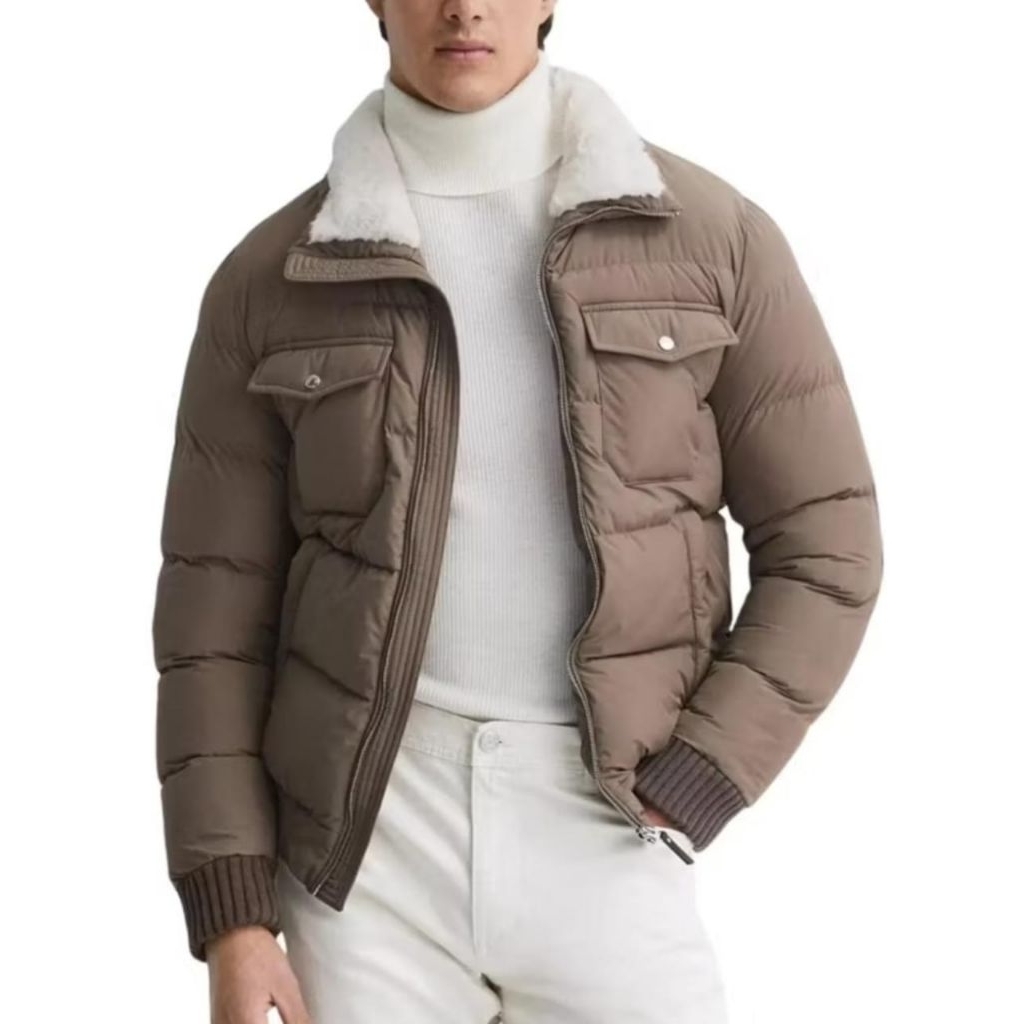 Jaket Mantel Pria Musim Dingin Model Parka Bulu Tebal Coklat