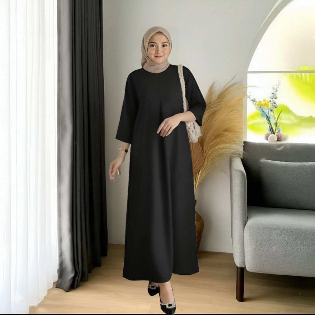 Gamis Wanita Muslim Bahan Crinkle Airflow Lengan Panjang