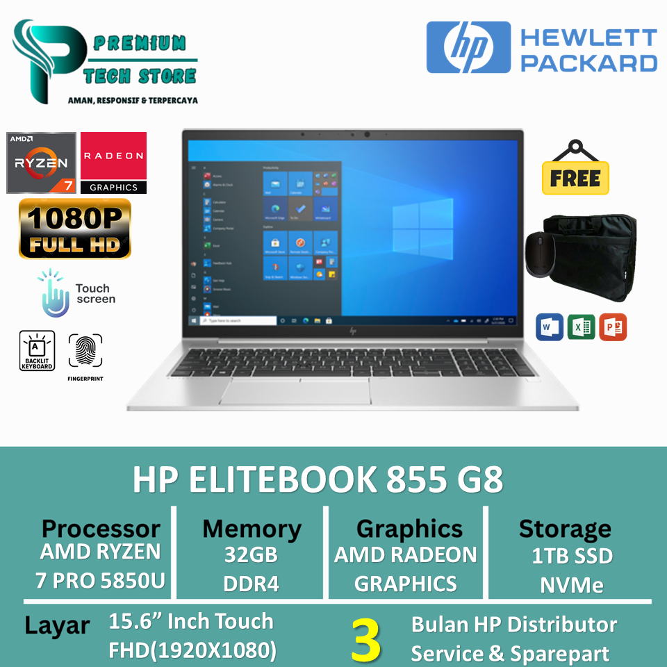 Laptop HP ELITEBOOK 855 G8 AMD Ryzen 7 Pro 5850U 32GB 1TB SSD FHD TOUCH Backlit Windows 10 Pro