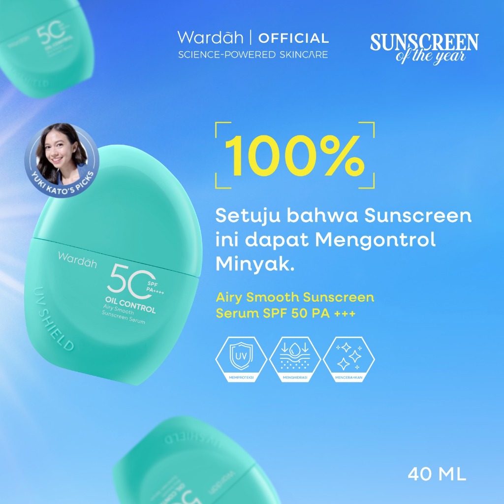 Wardah Sunscreen UV Shield Airy Smooth Sunscreen Serum SPF 50 PA++++ Centella + Bera Mineral + Rayka