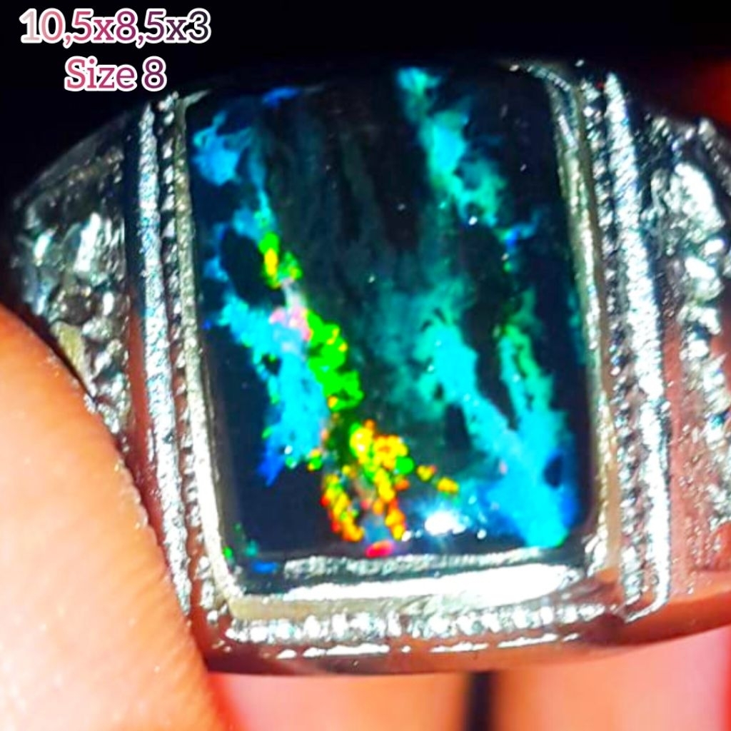 Cincin Batu Black Opal Kalimaya Sempur Banten Natural Jarong Bahan Ranting