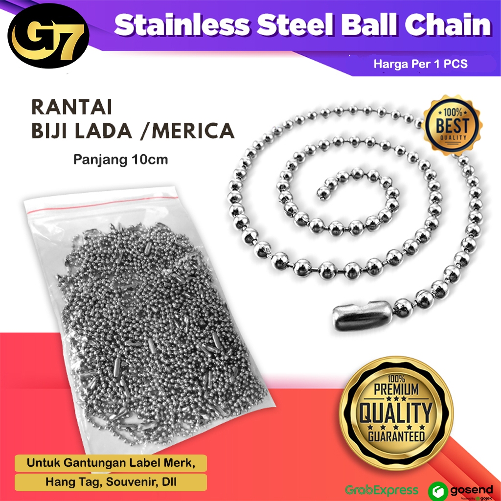 Rantai Bola Panjang Rantai Biji Lada Merica Warna Silver Panjang 10cm Tali Hangtag Gantungan Kunci S