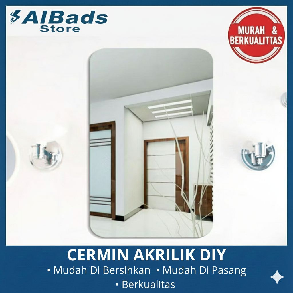Cermin Akrilik DIY Bathroom Wall Mirror Waterproof 30x20cm | Cermin Akrilik Dinding | Kaca Akrilik D
