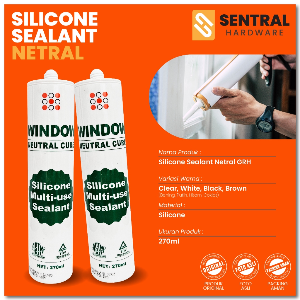 GRH Lem Silikon / Silicone Sealant Netral Clear/Hitam/Putih/Coklat 270ml