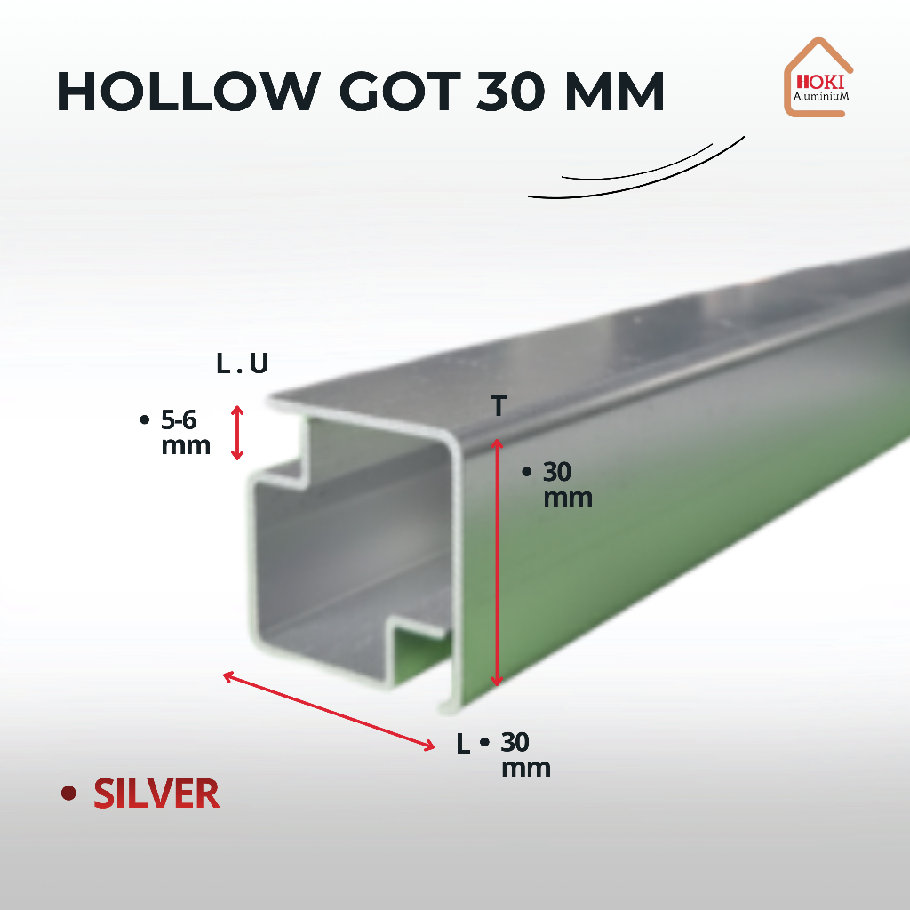 HOLLOW GOT ALUMINIUM 30MM (GRATIS ONGKOS POTONG)