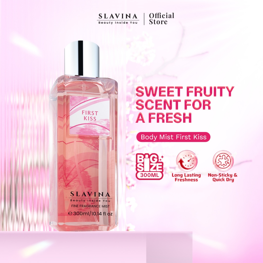 SLAVINA Body Mist First Kiss by Nagita Slavina – Parfum Wanita Tahan Lama & Wangi, Sweet Fresh Powde