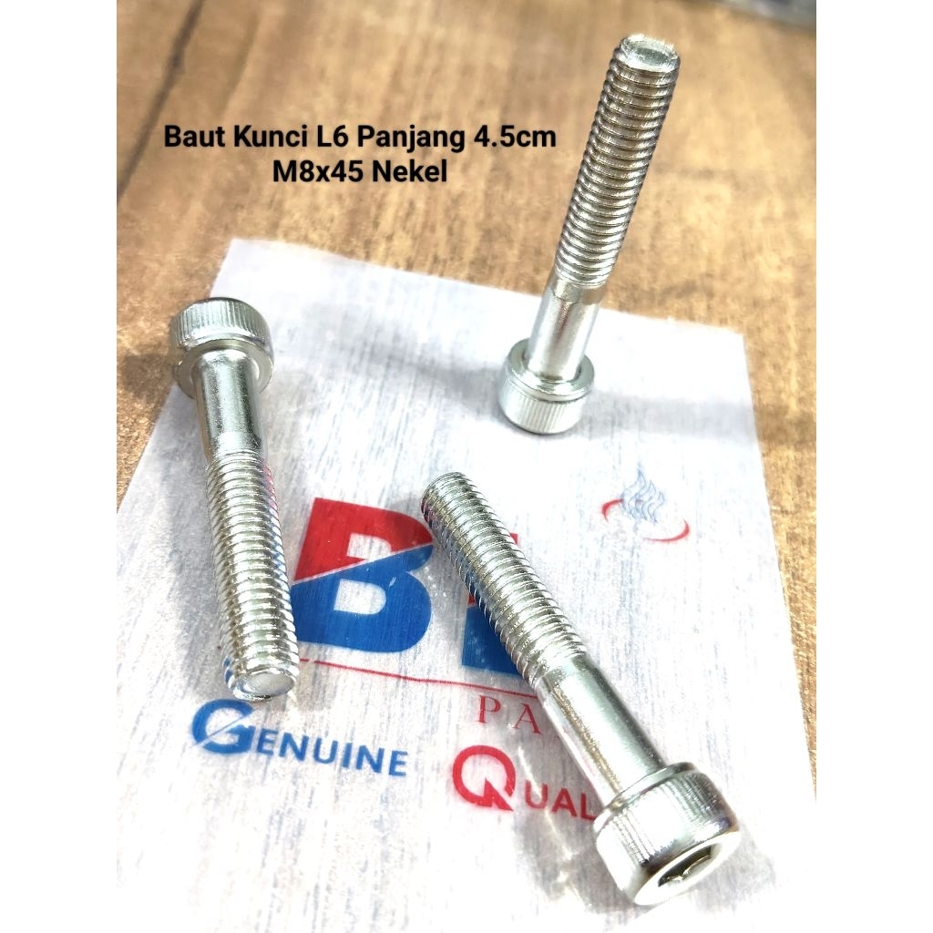 ( paket 10pcs ) Baut kunci L6 (Baut 12) panjang 4.5cm M8x45 Nekel