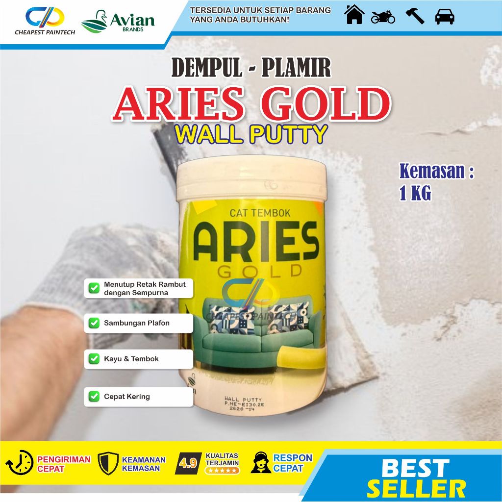 Avian Dempul Kayu - Plamir Aries Gold Wall Putty Filler 1kg- cat dempul - cat warna