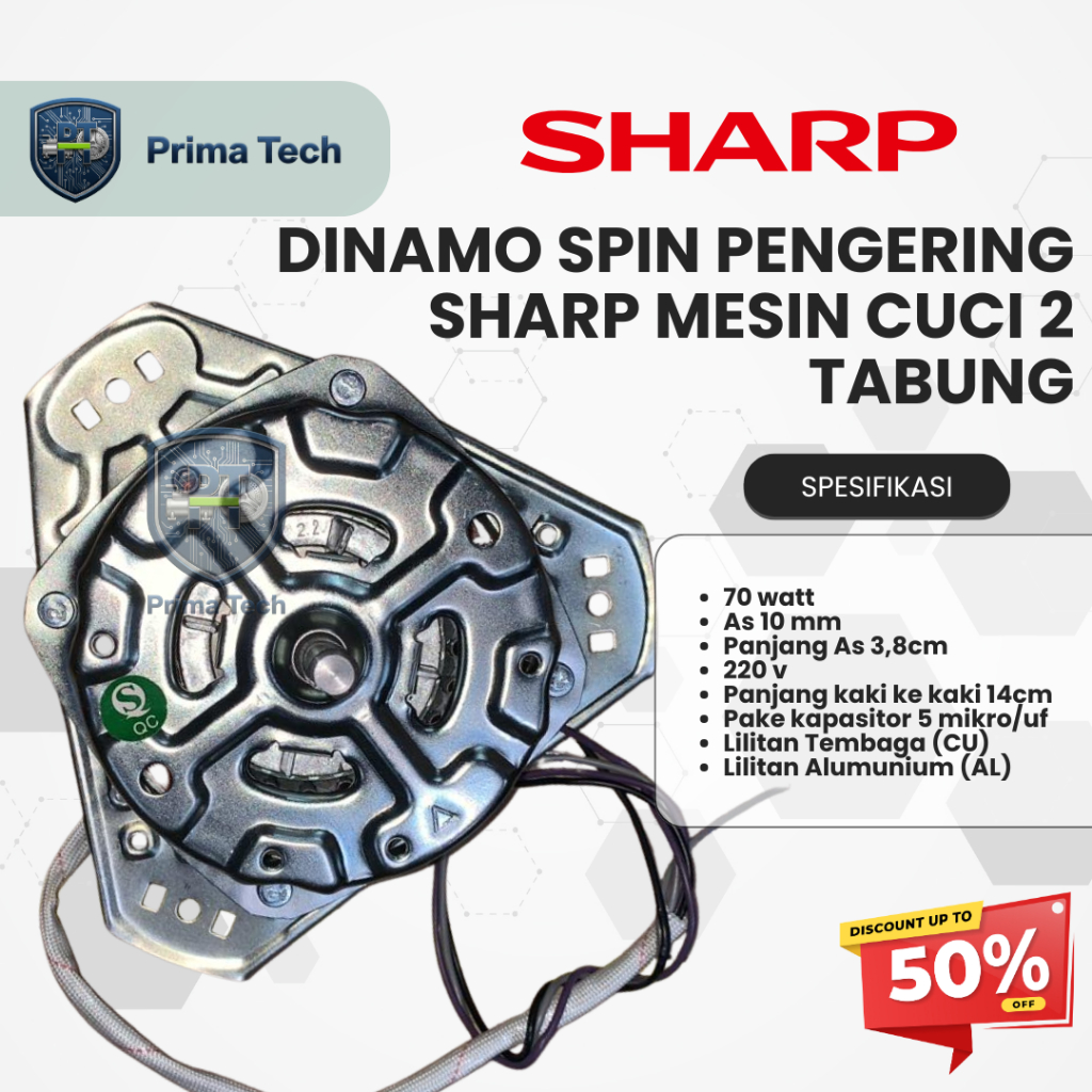 DINAMO SPIN PENGERING SHARP MESIN CUCI 2 TABUNG 6-9 KG
