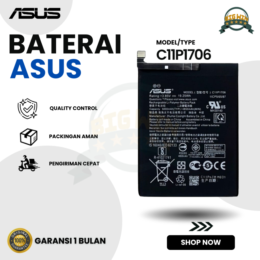 BATERAI BATTERY ASUS ZENFONE MAX PRO M1 / M2 PRO / C11P1706 DOUBLE [IC POWER] ORIGINAL