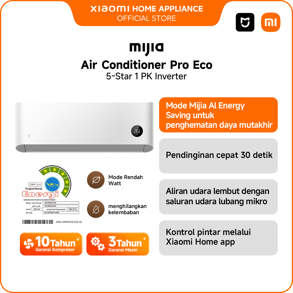 [Unit Only] Xiaomi Mijia AC Air Conditioner 1 PK Inverter Pro Eco 5-Star | Low Watt | Smart Control 