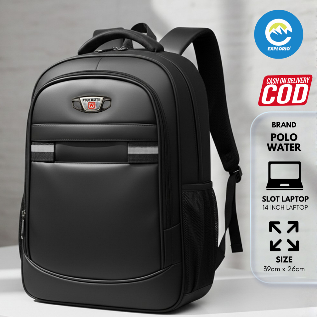 Explorio Tas Ransel Polo Water Hitam/Tas Ransel Pria Polo Original 100%/ Ransel Sekolah POLO Origina