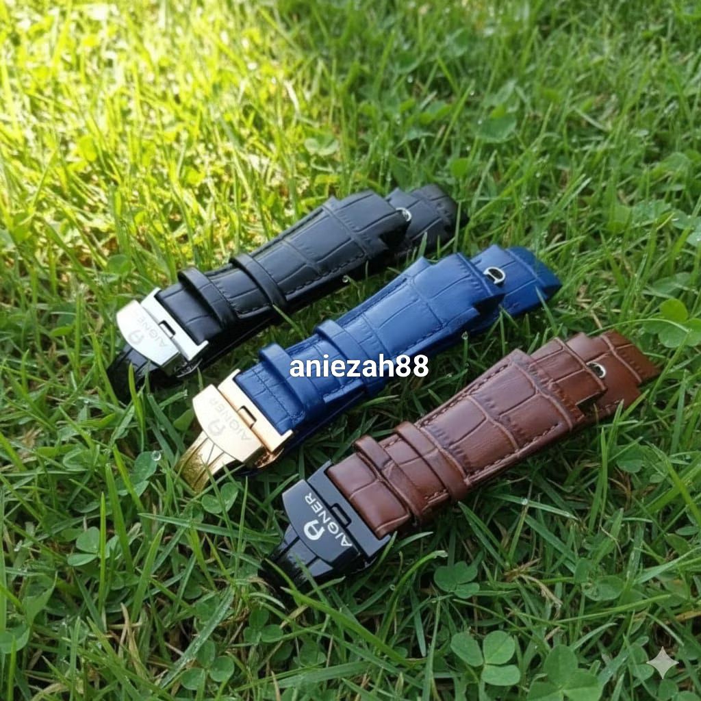 Tali Jam Tangan Aigner Pria Strap Kulit Include Buckle Logo Tali Jam Aigner Palermo Asli