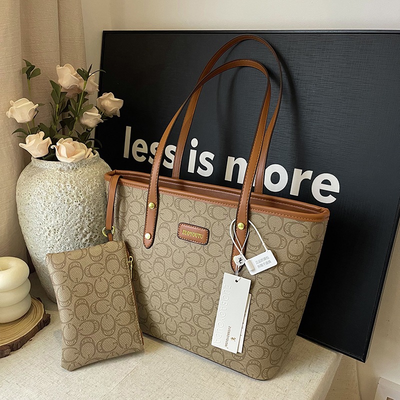 MINA BAG Tas Wanita Kekinian Fashion Tote Bag Besar Bahan PU Retro Eropa Amerika Desain Print Elegan