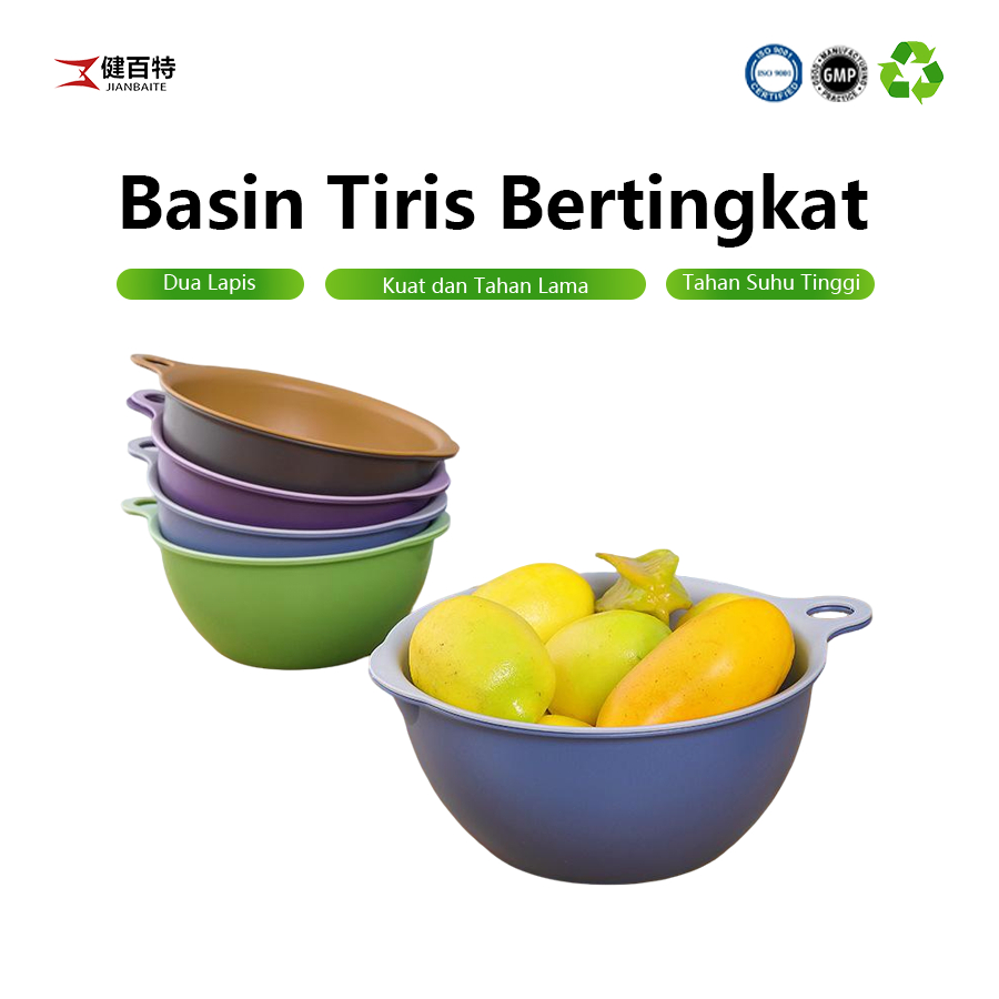 Jianbaite Baskom Saringan Set Baskom Plastik Set 2 Pcs Wadah Buah Sayur