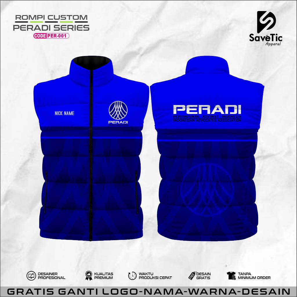 Rompi Puffer /Gelembung PERADI Custom Full printing Waterproof/vest/rompi outdoor/Rompi PERADI/Perhi
