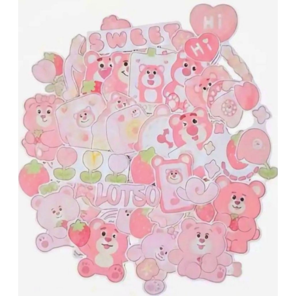 Stiker Lotso Lucu Aesthetic Pink Strawberry Bear | Stiker ala korea | Sticker Lotso Toy Story | Stik
