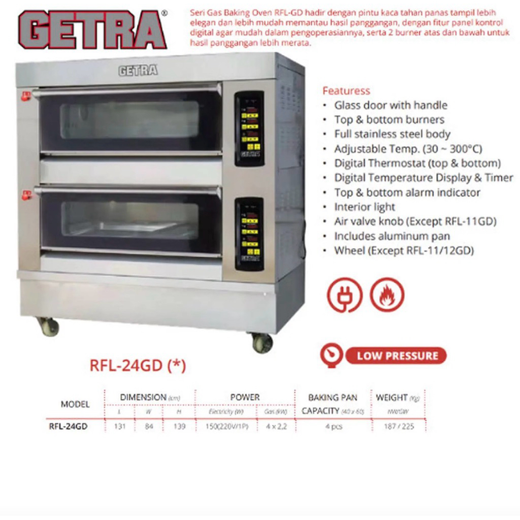 Oven GETRA 2 deck 4 tray loyang RFL-24GD / RFL 24 GD / RFL 24GD