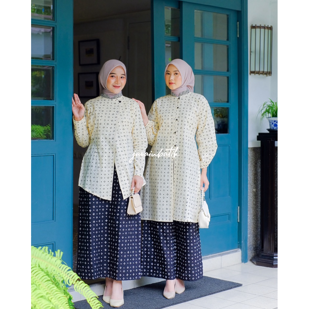 javainbatik - SET SEJUMPUT BATIK CREAM HITAM- set couple batik - batik kondangan - one set batik - s