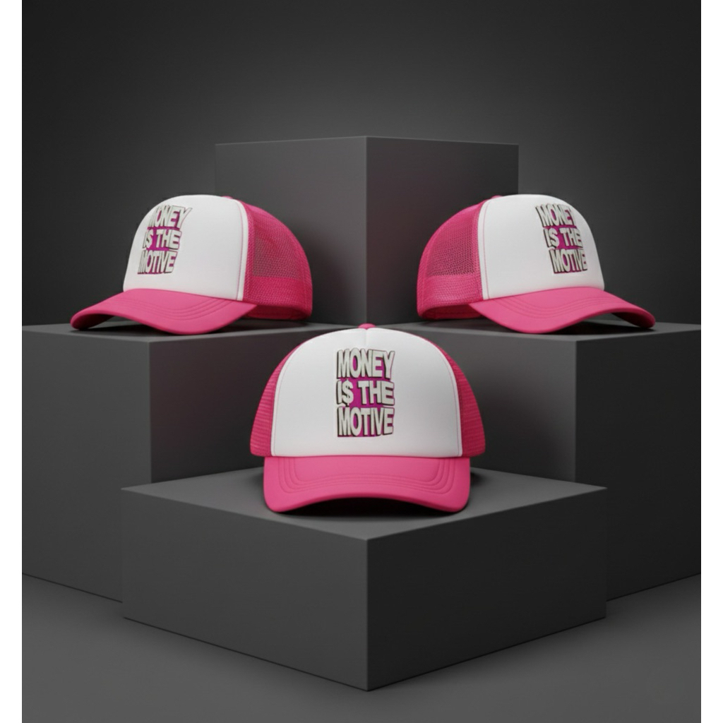TOPI MONEY PREMIUM TOPI TRUKER UNISEX PINK PUTIH TOPI PREMIUM DEWASA TOPI JARING TRUKER PRIA WANITA