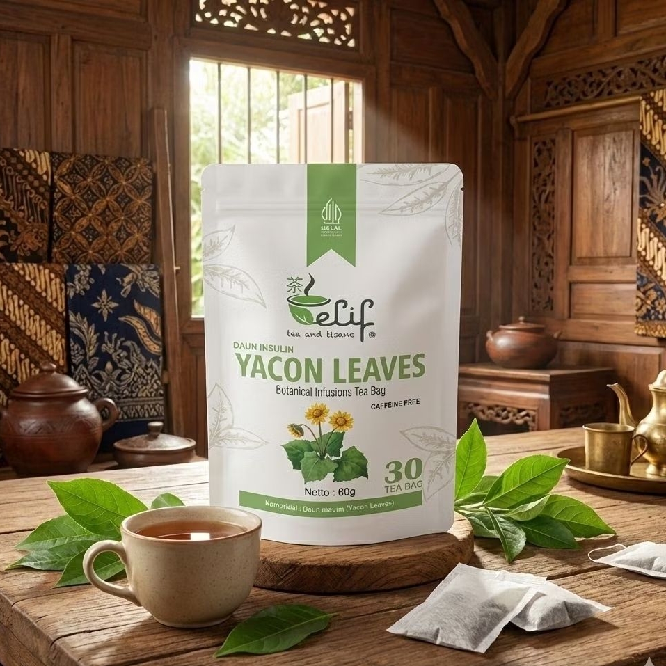 ELIF TEA AND TISANE Yacon Leaves Tea | Premium Teh Daun Insulin Diabetes Teh Yakon | 30 Tea Bag