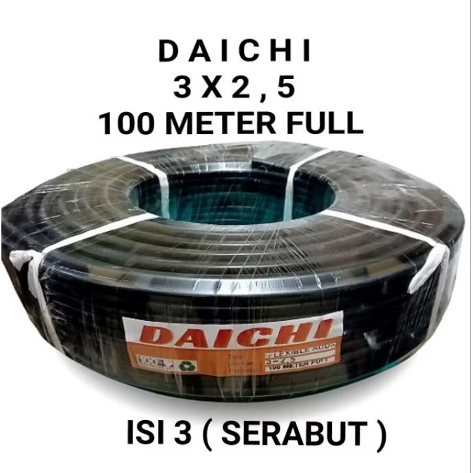 Kabel listrik/audio DAICHI 3X2,5 100METER Hitam isi 3 serabut