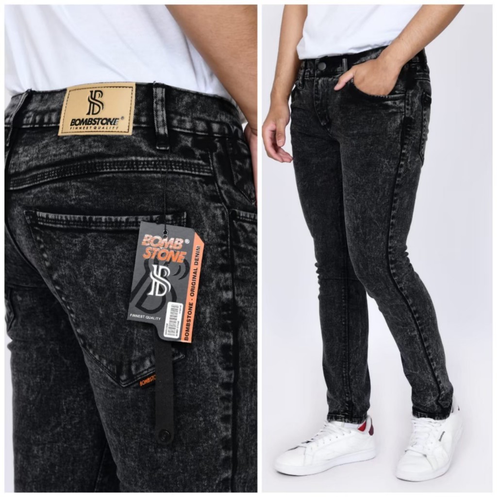 BOMBSTONE DENIM - Celana Pria Jeans Panjang SLIMFIT Calana warna Black jazz Scrup Clor Hitam Polos