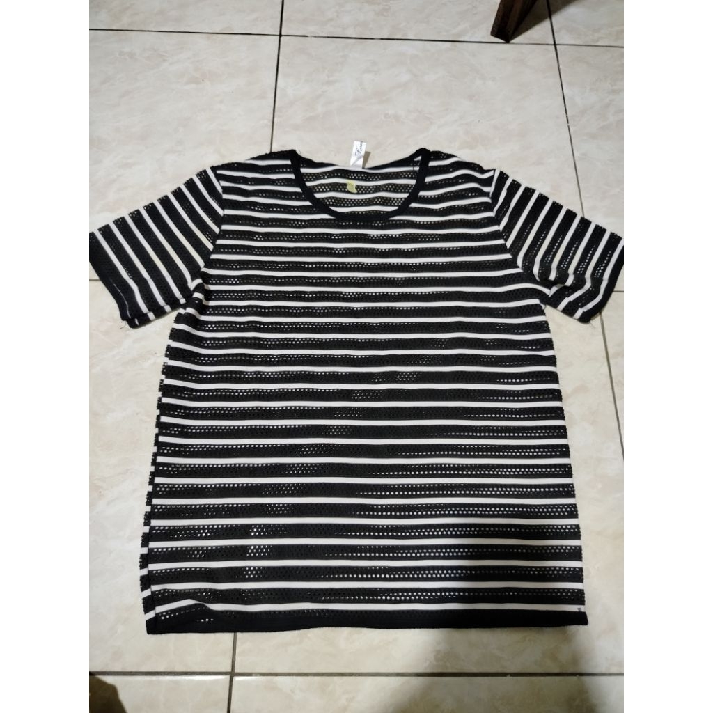 Kaos Wanita Pendek Salur Rompi Jaring