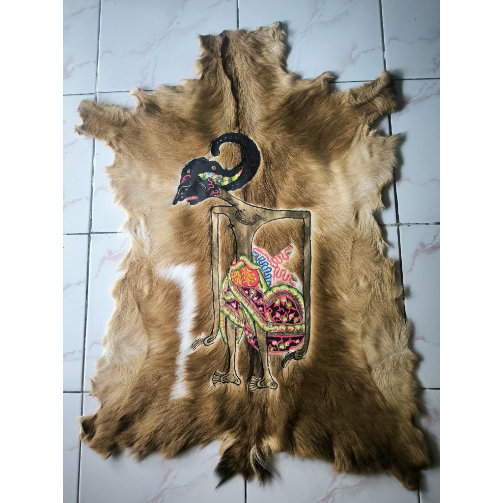 Lukisan wayang kulit kambing Raden Janoko / Raden Arjuna kulit kambing full body