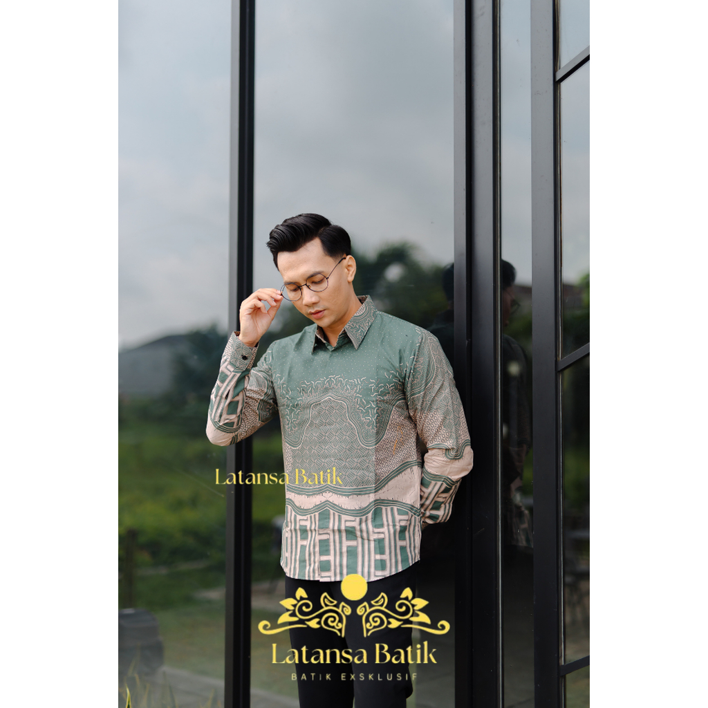 LATANSA BATIK Adinata Sage Kemeja Batik Premium Pria Lapis Furing Lengan Panjang