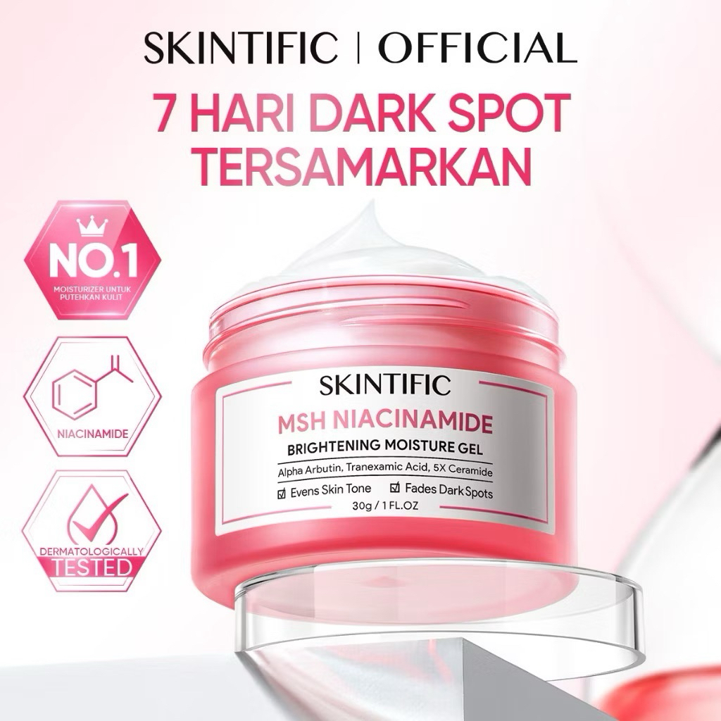 SKINTIFIC MSH NIACINAMIDE BRIGHTENING MOISTURIZER GEL CREAM 30gr untuk kulit cerah bersinar menghemp