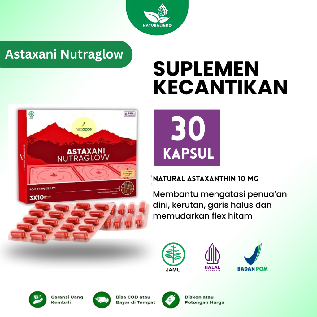 Astaxanthin 10mg Astaxani Nutraglow Suplemen Kecantikan Alami Vitamin Kecantikan Kulit