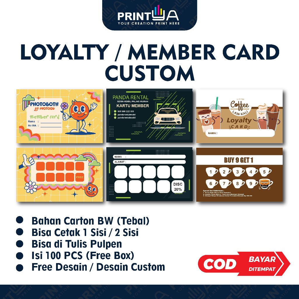 Paket Loyalty Card + Stempel / Loyalty Card / Member Card / Kartu Member Custom Free Desain