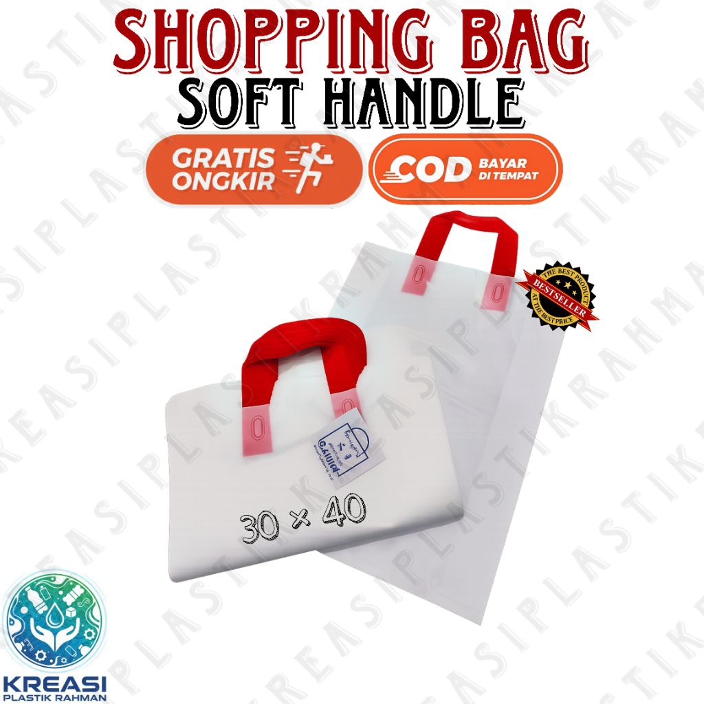 Plastik shopping bag 30 × 40 (ECER) | plastik soft handle olshop | kantong plastik shopping bag tali