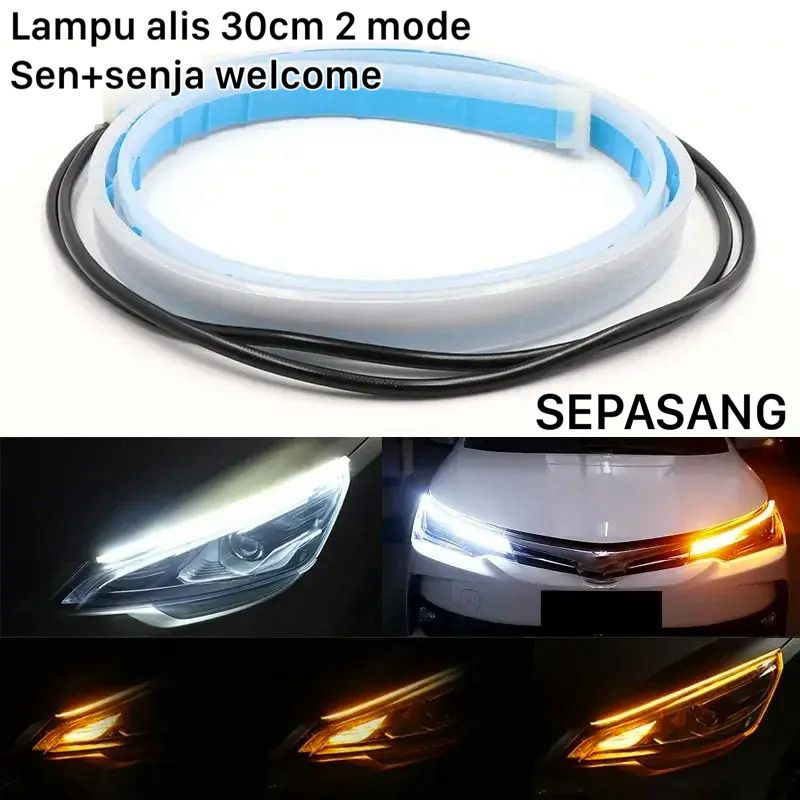 Lampu Alis DRL 30 cm Flexible Motor Mobil / Lampu Alis Sen Senja Welcome Running
