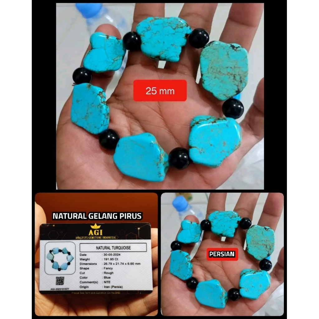 gelang batu pirus persia jumbo asli blue fancy
