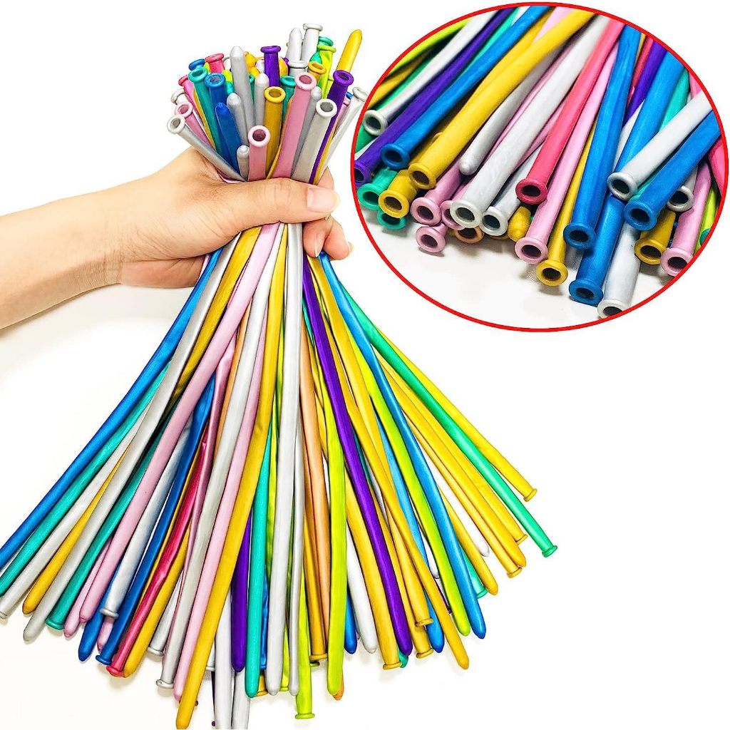 50pcs Balon Twist Chrome Latex Cacing Mix Warna / Balon Panjang Bisa Dibentuk bentuk / Balon Dekoeas