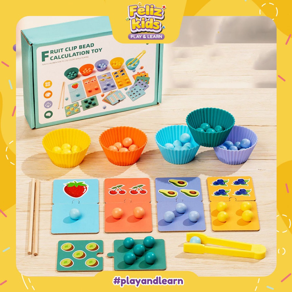 [FELIZKIDS] [FK526] MAINAN ANAK KAYU MONTESSORI BELAJAR BERHITUNG ANGKA BEADS SORTIR WARNA CHOPSTICK