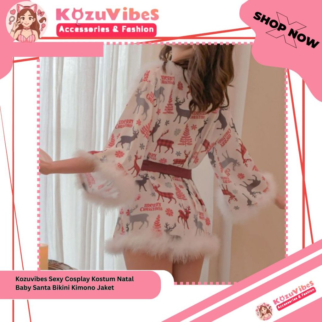 Kozuvibes Sexy Cosplay Kostum Natal Baby Santa Bikini Kimono Jaket