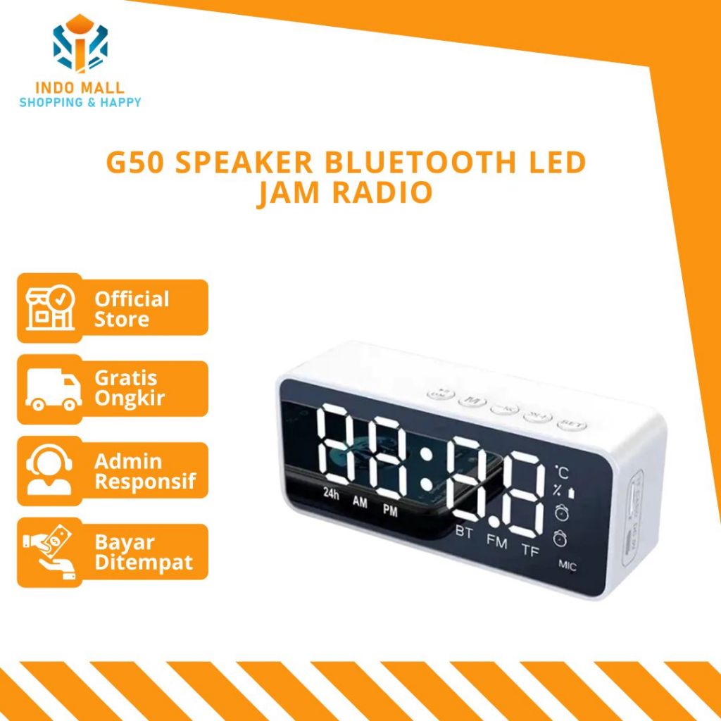 G50 Speaker Bluetooth LED Jam Radio Full Bass Loudspeaker Music Box Indomall