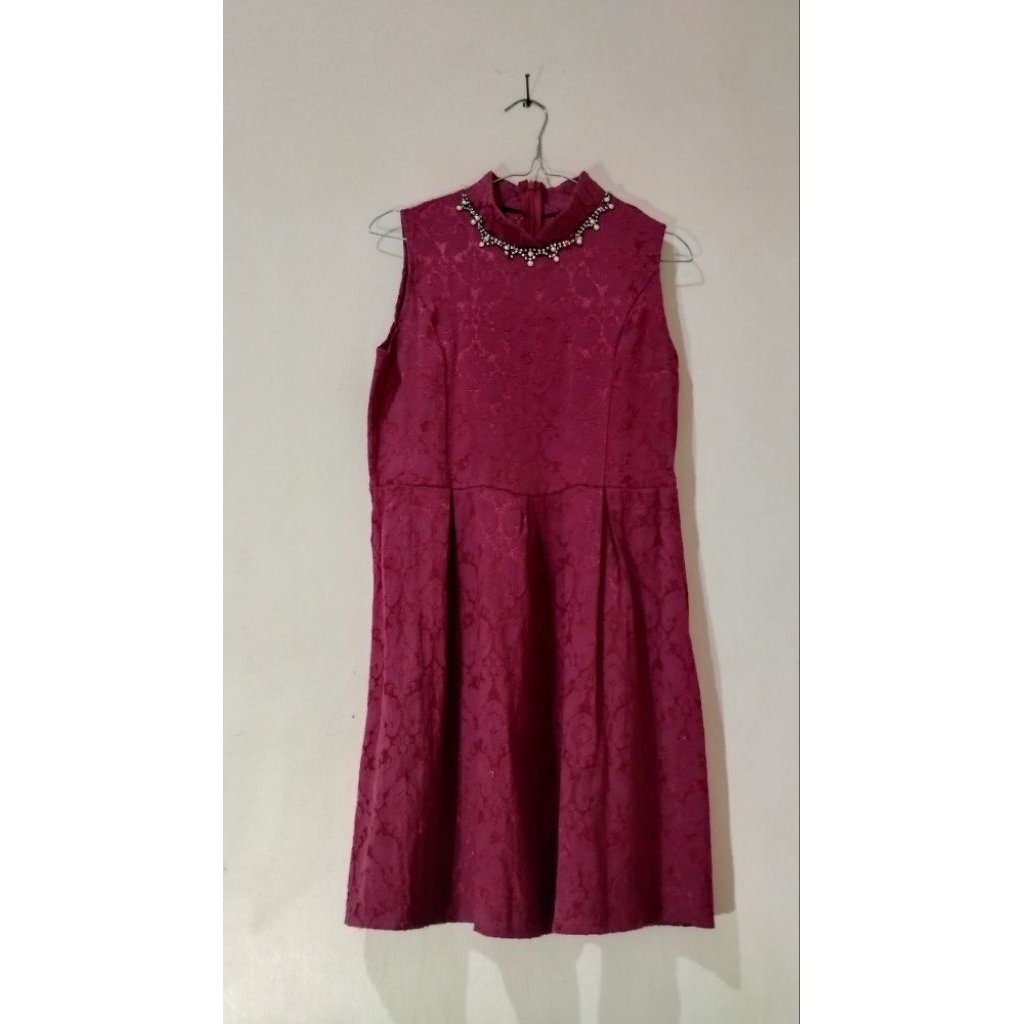 [PRELOVED] BAJU DRESS BROKAT KEBAYA WANITA MERAH MAROON