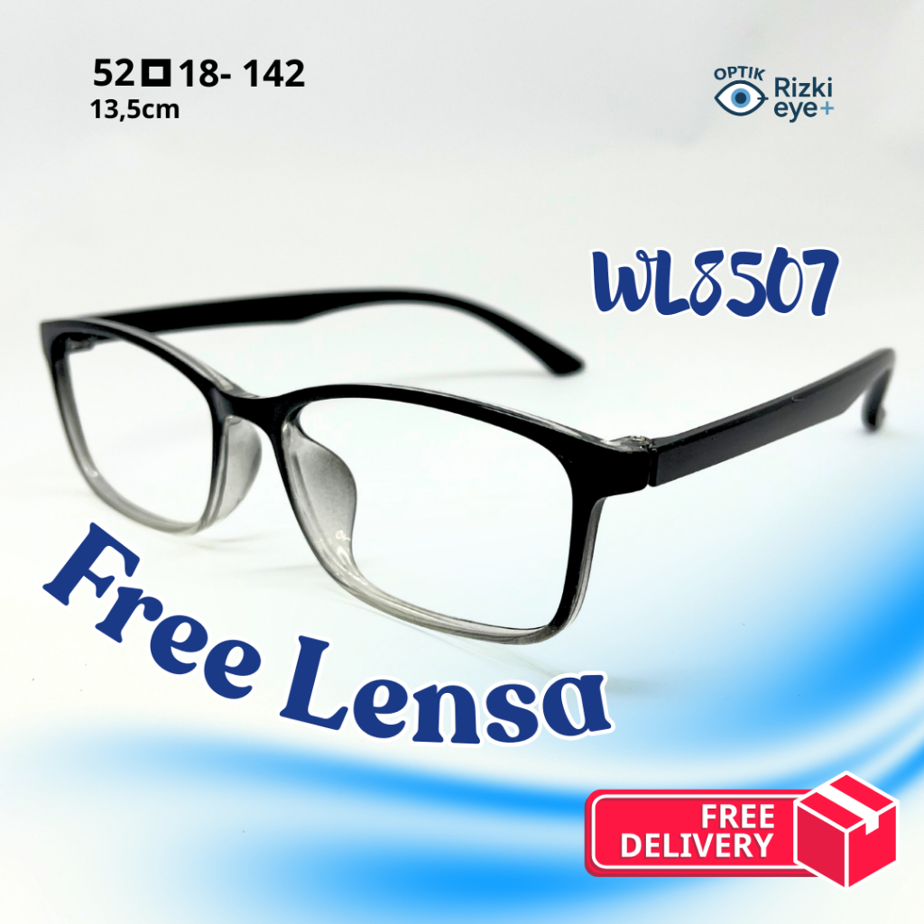 WL8507 Kacamata Lentur Anti Radiasi Ringan Persegi Gradasi Hitam Bening uk 13,5cm untuk wanita & pri